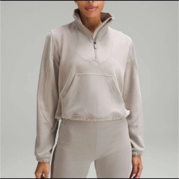 Lululemon Brushed Softstreme Ribbed Half Zip Riverstone Size 2 EUC - Picture 1 of 8